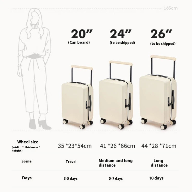 Durable Wide Handle Travel Suitcase Carry-On PC Material Luggage Trolley Case for Men And Women Available in 20 24 26 Inch Sizes