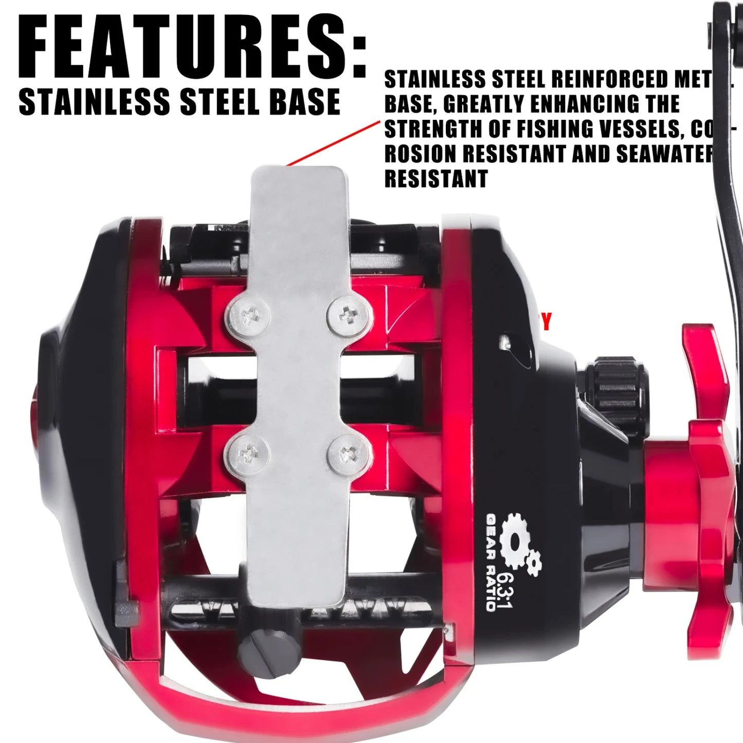 Sea Fishing Large Baitcasting Fishing Reel Saltwater Waterproof 6.3 1 15KG Drag Catfishing Trolling Metal Base