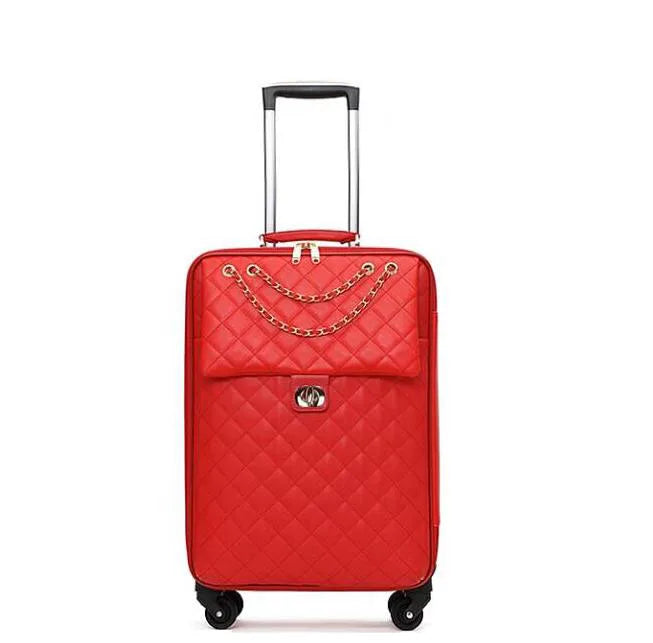 9018 20"24"28" INCH Women Leather Trolley Rolling Luggage Check In Cabin Spinner Suitcase For Travelling