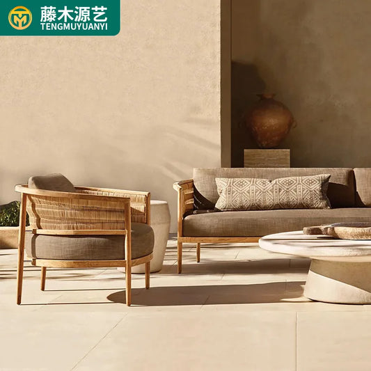 Outdoor teak sofa combination outdoor courtyard balcony outdoor solid wood sofa villa terrace leisure furniture