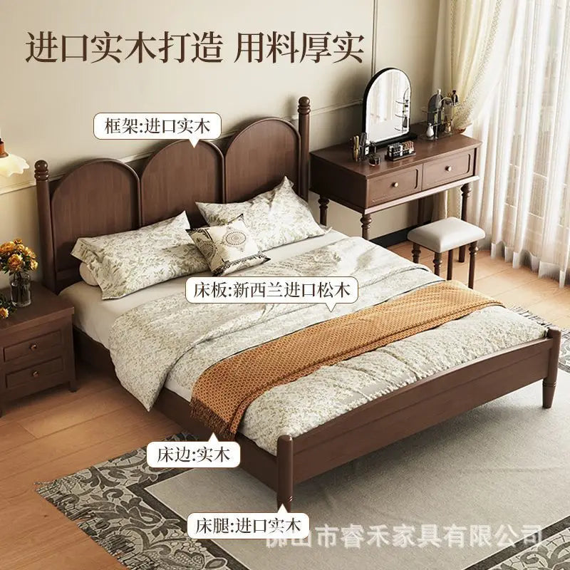 Retro French solid wood bed walnut American master bedroom double bed 1.51.8 modern minimalist antique bed and breakfast