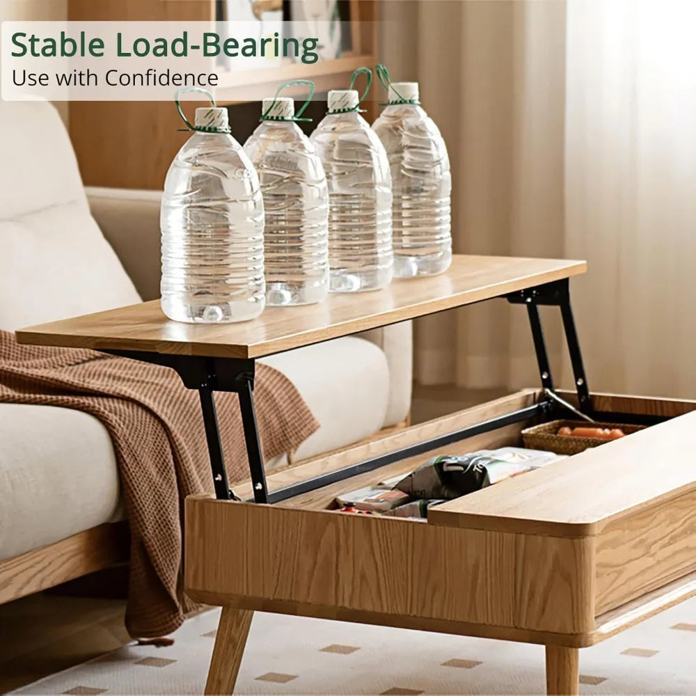 100% Solid Oak Lift Top Coffee Table, Wood Coffee Table with Hidden Compartment and Drawers - Coffee Tables