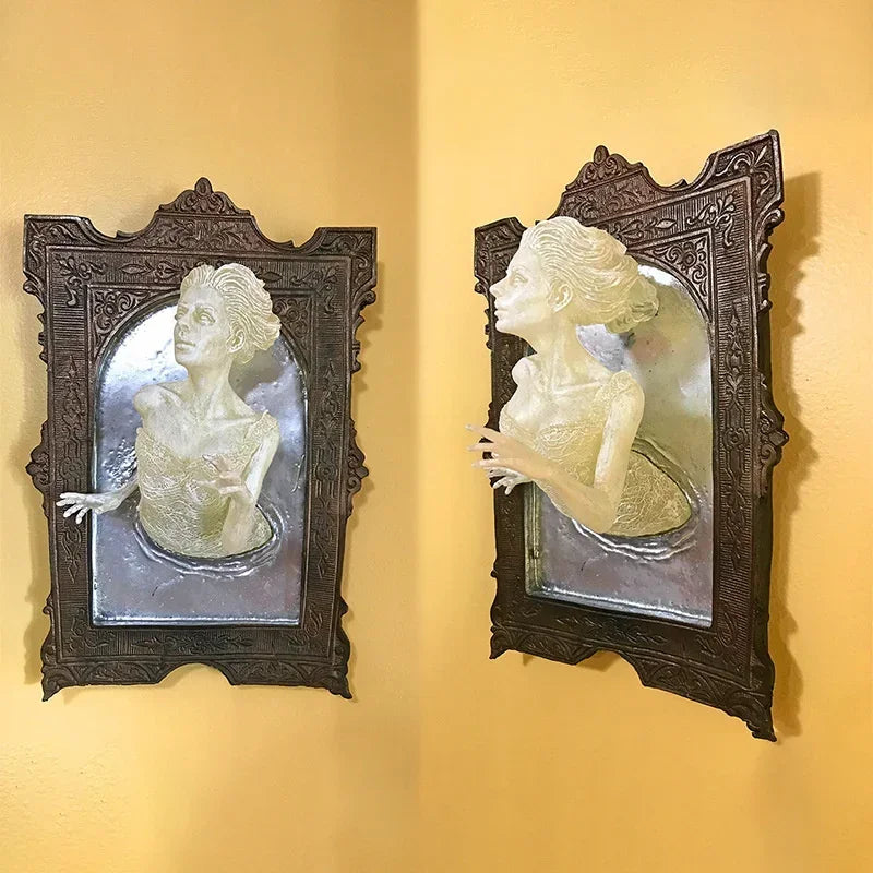 Ghostly Reflection in The Mirror Wall Sculpture Horror Themed Devil's Hand Luminous Resin Craft Unique Creative Home Decor