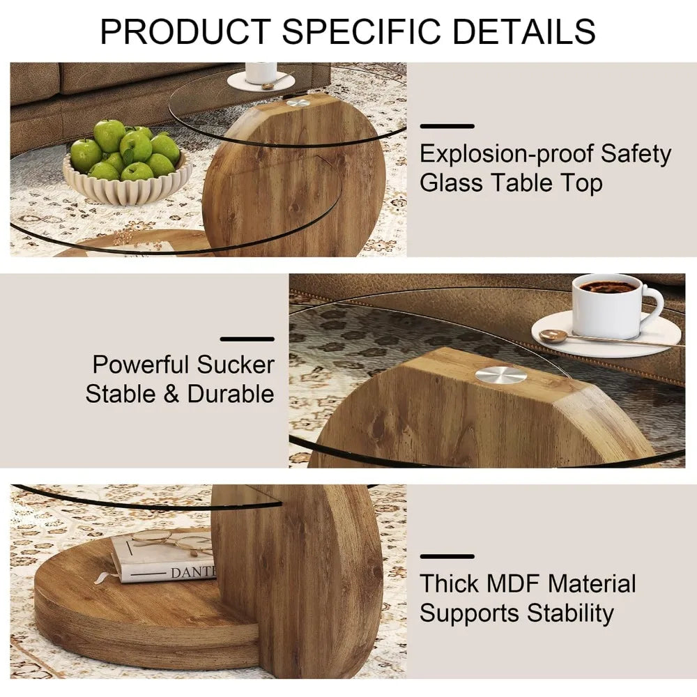 Glass Coffee Tables for Living Room Round Coffee Tables Modern Double Layer Round Table Circle Coffee Table for Small Space Home