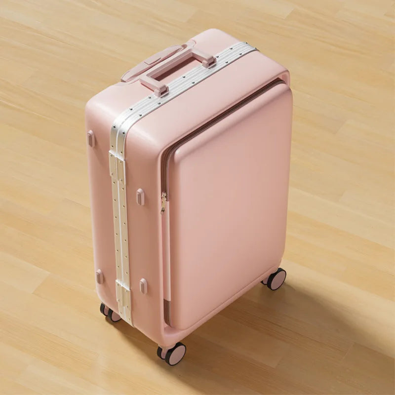 20 inch ultra light small front opening multifunctional boarding password luggage with aluminum frame suitcase