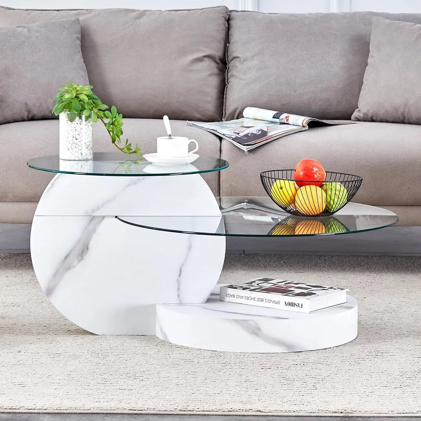 Glass Coffee Tables for Living Room Round Coffee Tables Modern Double Layer Round Table Circle Coffee Table for Small Space Home