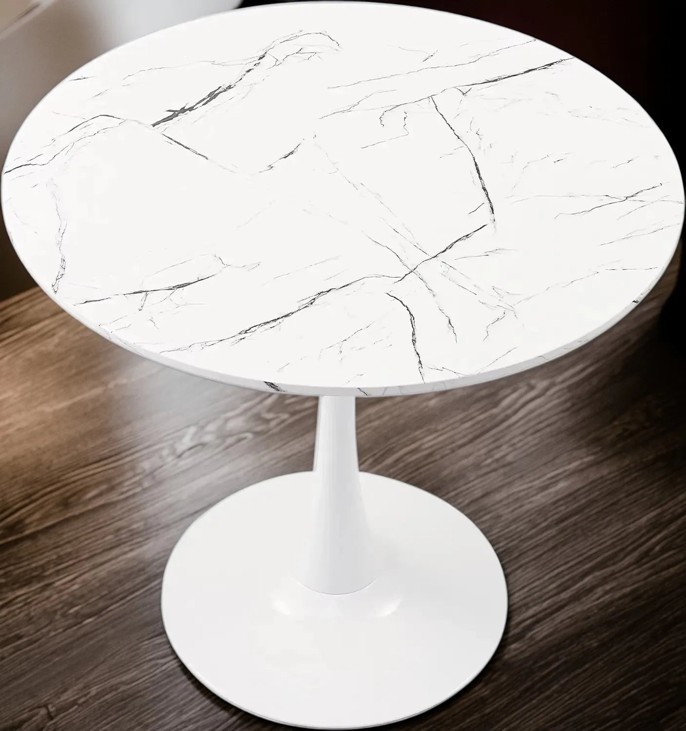 32 Inch |Round Dining Table with Faux Marble Top for Kitchen Bar Patio and More| Modern Small Coffee Table Living Room Accent
