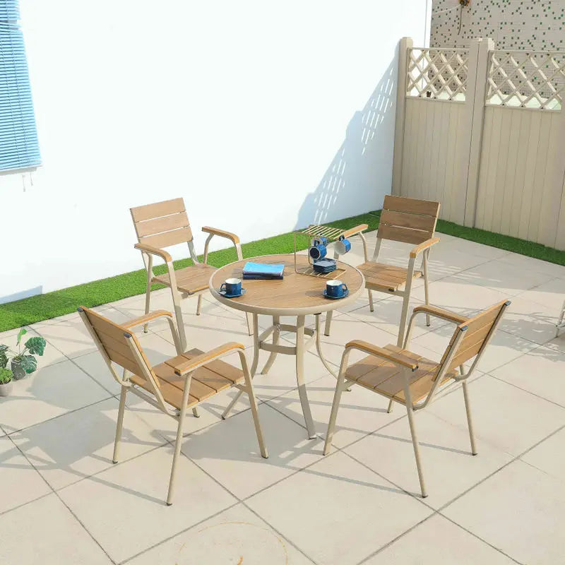 Modern Outdoor Garden Furniture Retro Round Table Outdoor Aluminum Plastic Wood Table Preservative Garden Table