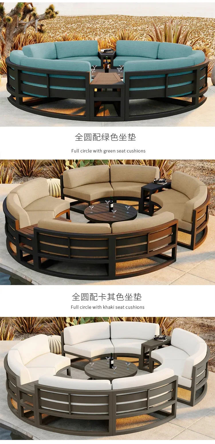 Outdoor sofa courtyard villa garden aluminum alloy waterproof sunscreen circular arc leisure outdoor furniture combination