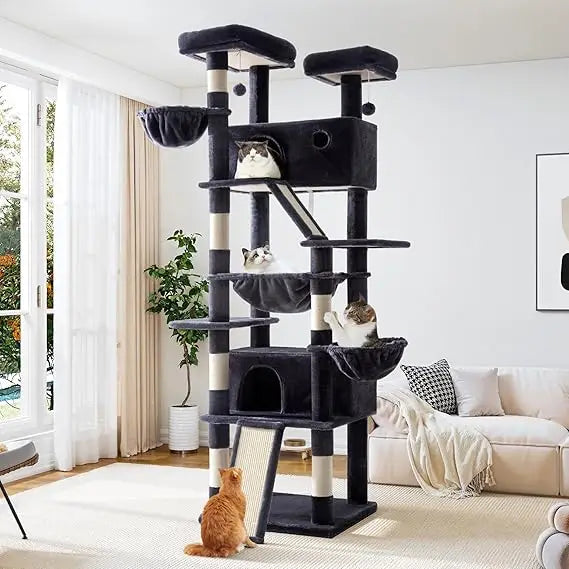81 Inches Tall Cat Tree/Multi-Level Large Climbing Tree House and Towers for Big Feline/Condo and Hammock/Scratching Pos