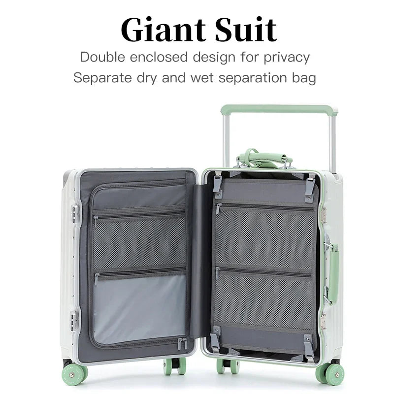 BunnyFly Suitcase Wide Handle Aluminum Frame Travel Rolling Luggage Trolley Case Men Women 20 24 Inches
