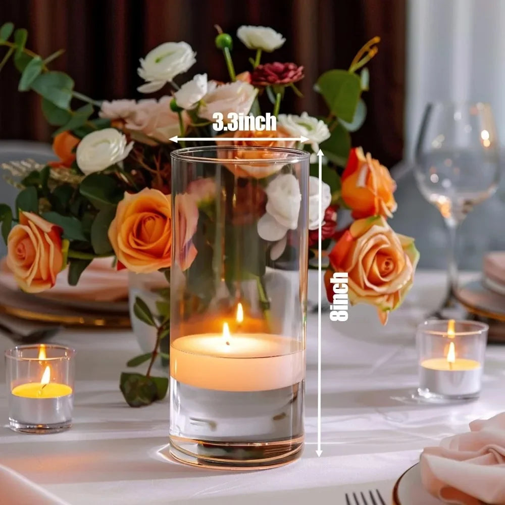 12pcs Glass Cylinder Vases for Centerpieces | 8 Inch Clear Flower Vase for Wedding Decorations, Floating Candle vases
