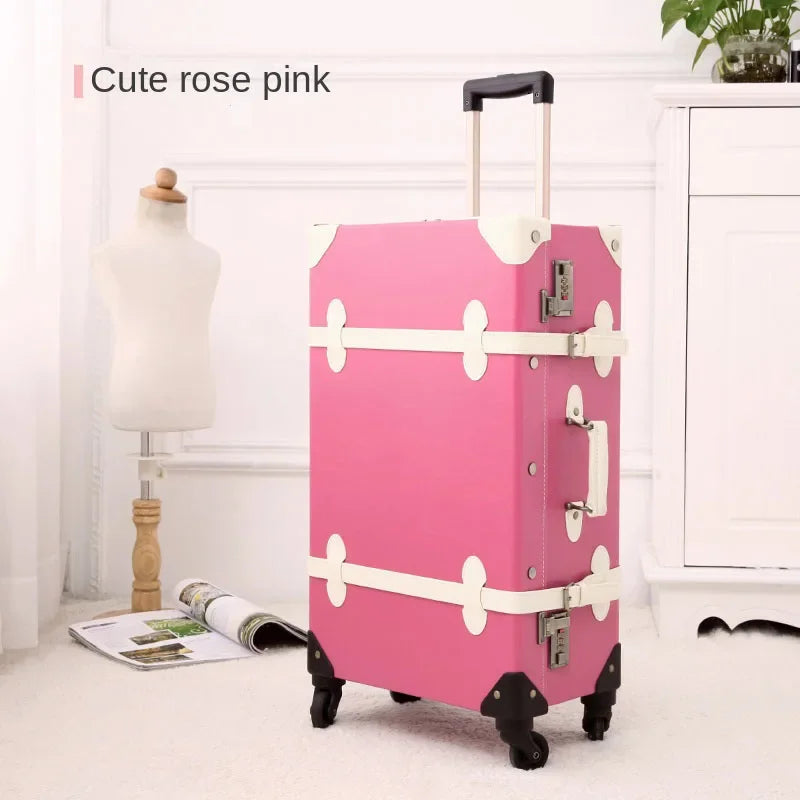 Retro Rolling Luggage Spinner Wheels Suitcase Combination TSA Lock Vintage Trolley Luggage Sets with Small Travel Bag