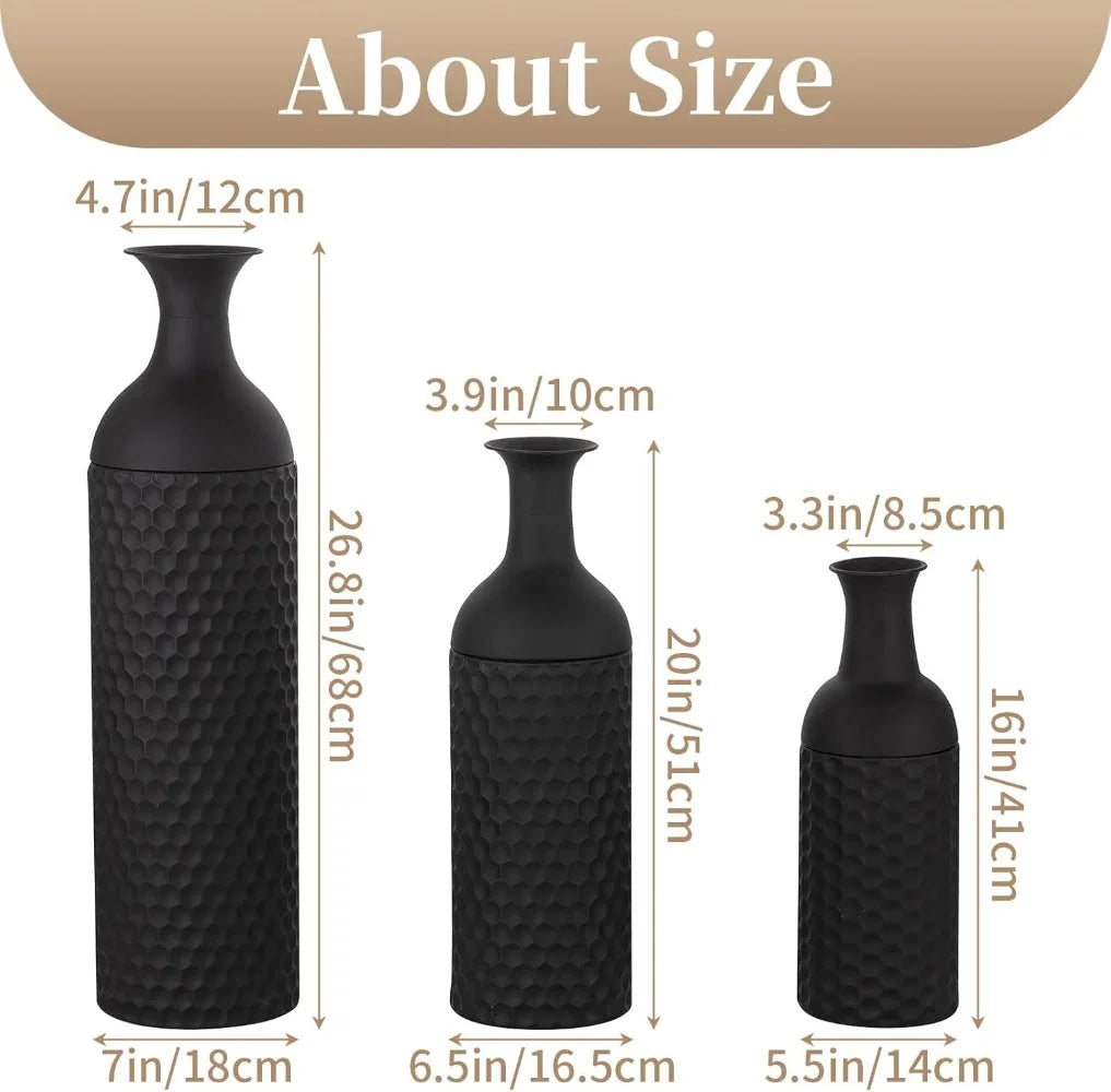 Metal Floor Standing Vase Set of 3 Modern Honeycomb Texture Big Standing Vase for Living Room Dining Bedroom Home Corner