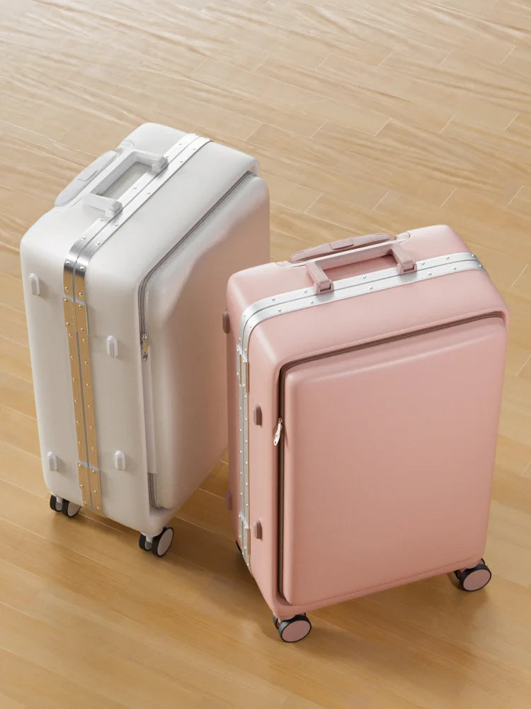 20 inch ultra light small front opening multifunctional boarding password luggage with aluminum frame suitcase