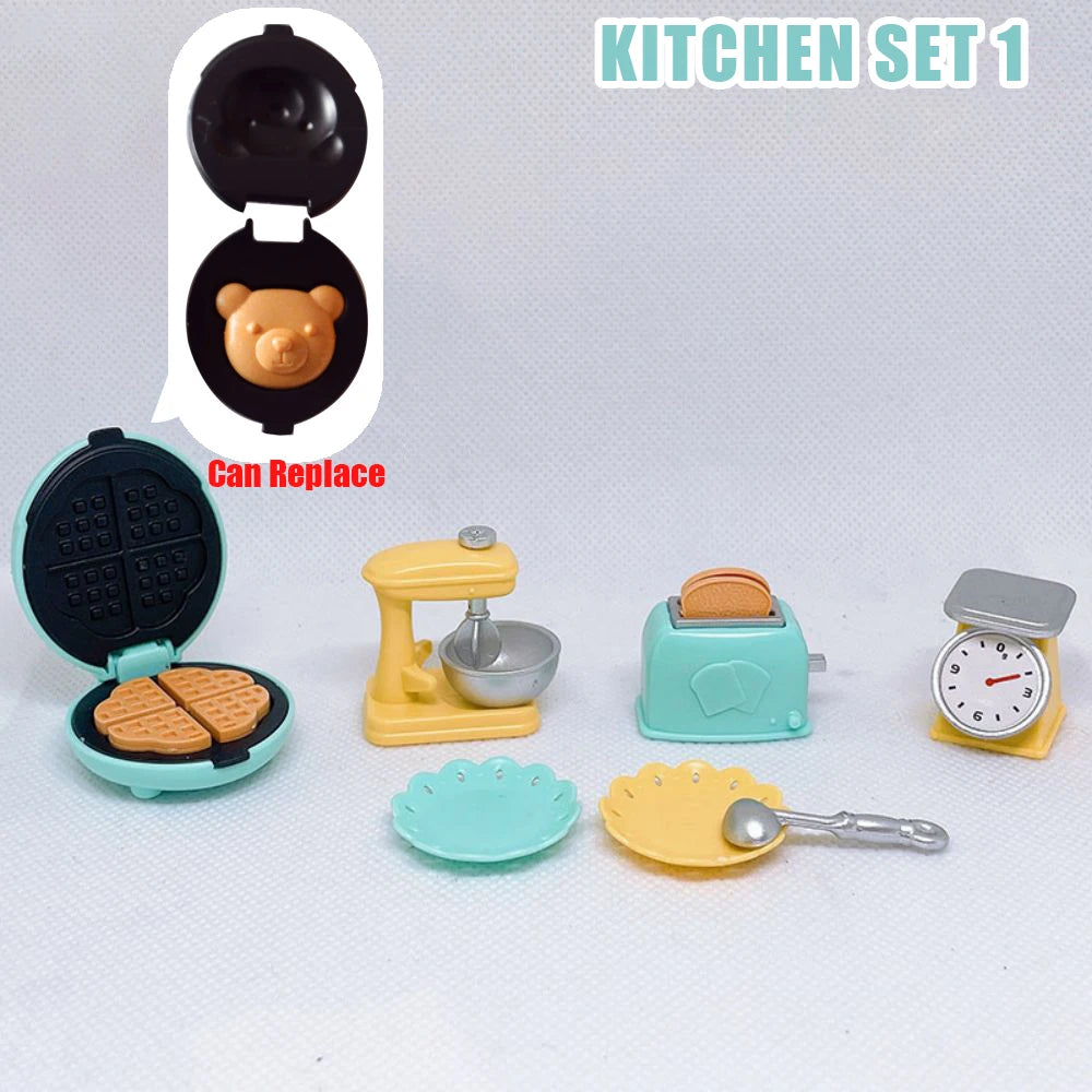 DIY Dollhouse Bear Biscuits 1/12 Miniature Furniture Toaster Oven Mixer Electronic Scale Model Set Kitchen Toys For Girl Gift
