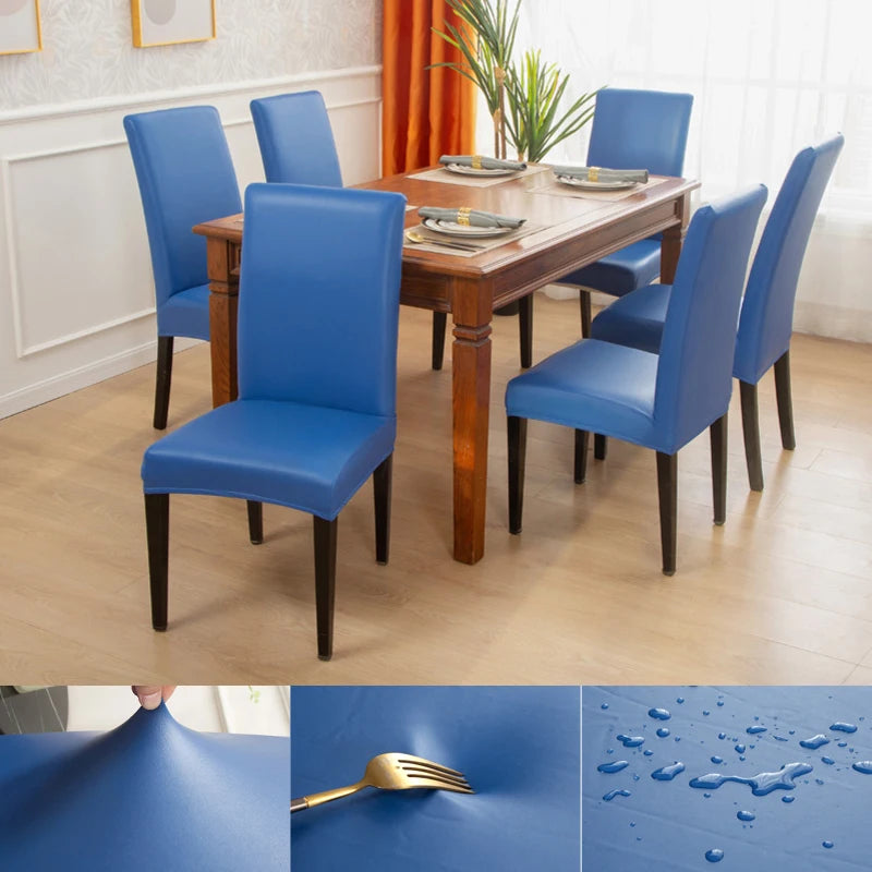 Dining Chair Covers,Solid Pu Leather Waterproof and Oilproof Stretch Dining Chair Protector Cover Slipcover