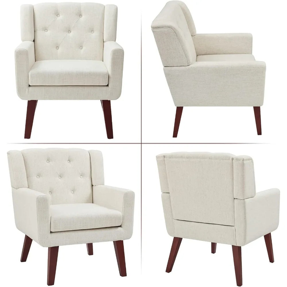 Accent Chair Button-Tufted Upholstered Living Room Chairs Comfy Reading Chair Mid Century Modern Chair with Linen Fabric Lounge