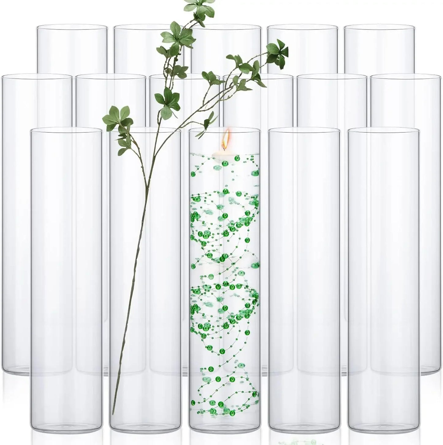 16 Pack Glass Clear Cylinder Vases Tall Floating Candle Holders Cylinder Vase Bulk Clear Flower Vases Center of Wedding Tables