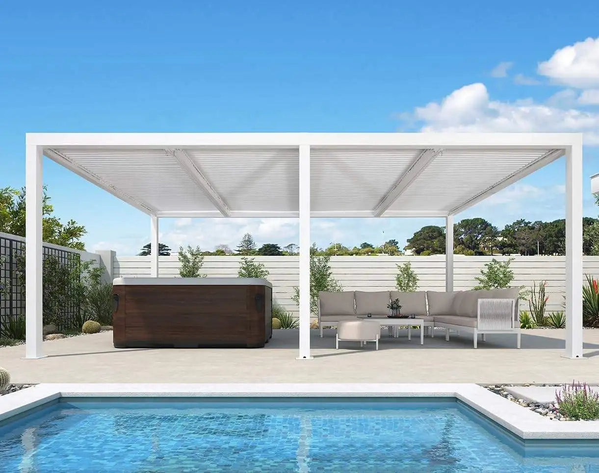 Luxury Patio Waterproof Hardtop Gazebo Garden Pergola Aluminium Outdoor Hardtop Louvered Roof Feature