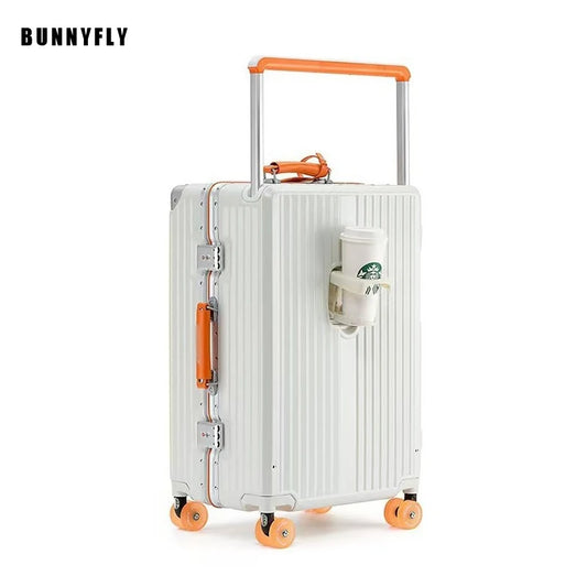BunnyFly Suitcase Wide Handle Aluminum Frame Travel Rolling Luggage Trolley Case Men Women 20 24 Inches