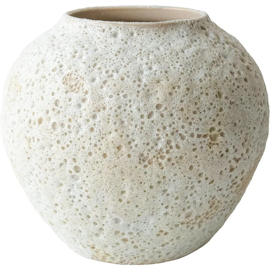White Ceramic Vase Flower Vase, Big Textured Round Vases for Centerpieces, Kitchen, Living Room, (8" x 8.5" x 8.5") Vases