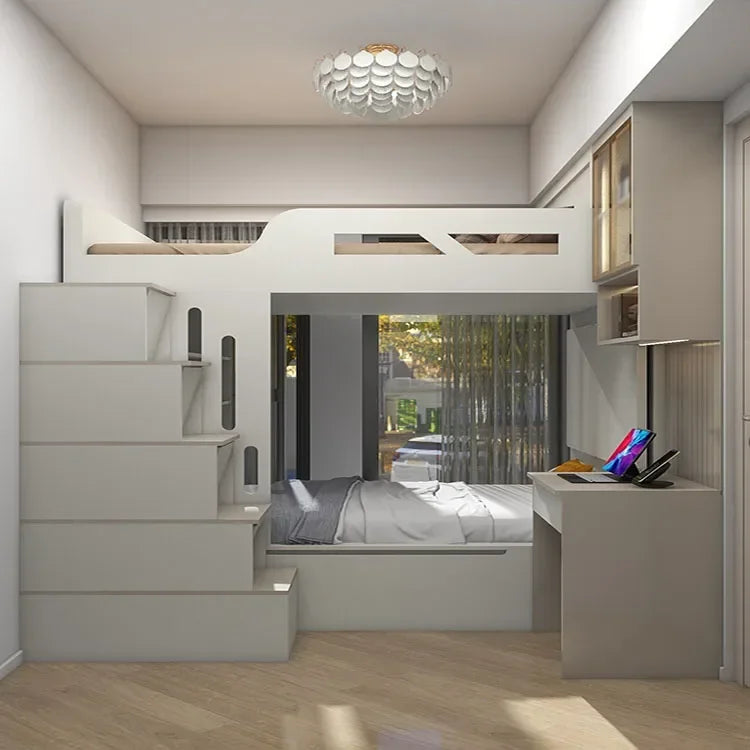 Custom Bunk Bed, High and Low Bed Staggered Tatami, Bed Cabinet Integrated Combination, Bedroom Furniture, Small Apartment