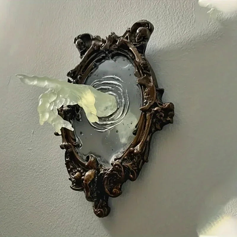 Ghostly Reflection in The Mirror Wall Sculpture Horror Themed Devil's Hand Luminous Resin Craft Unique Creative Home Decor