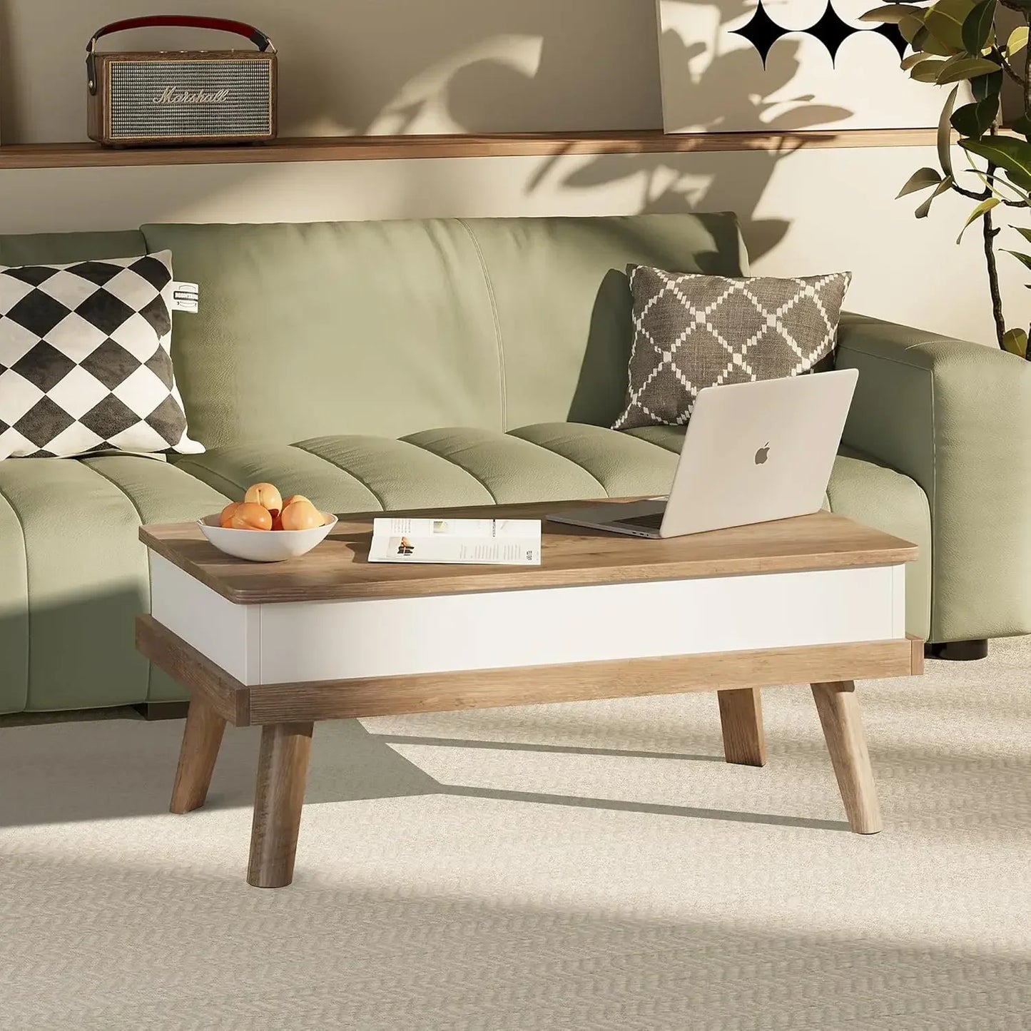 Wood Coffee Table, Lift Top Coffee Tablewith Hidden Compartment, Coffee Table for Living Room Reception Room