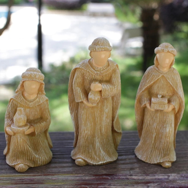 10pcs Resin Miniature Nativity Figurine Set Desktop Ornament Family Christmas Nativity Sculptures Handicrafts Church