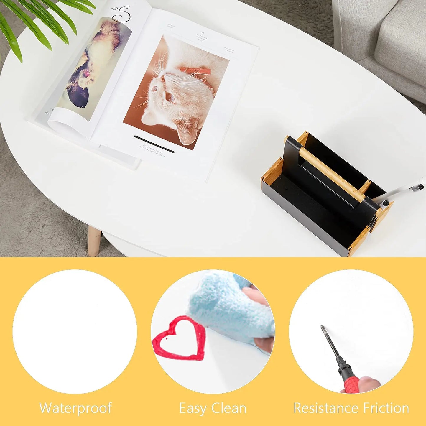 Vabches Coffee Table Oval Wood End Table with 2 Tier Open Storage Shelves White Modern Sofa Side Table for Living Room Furniture