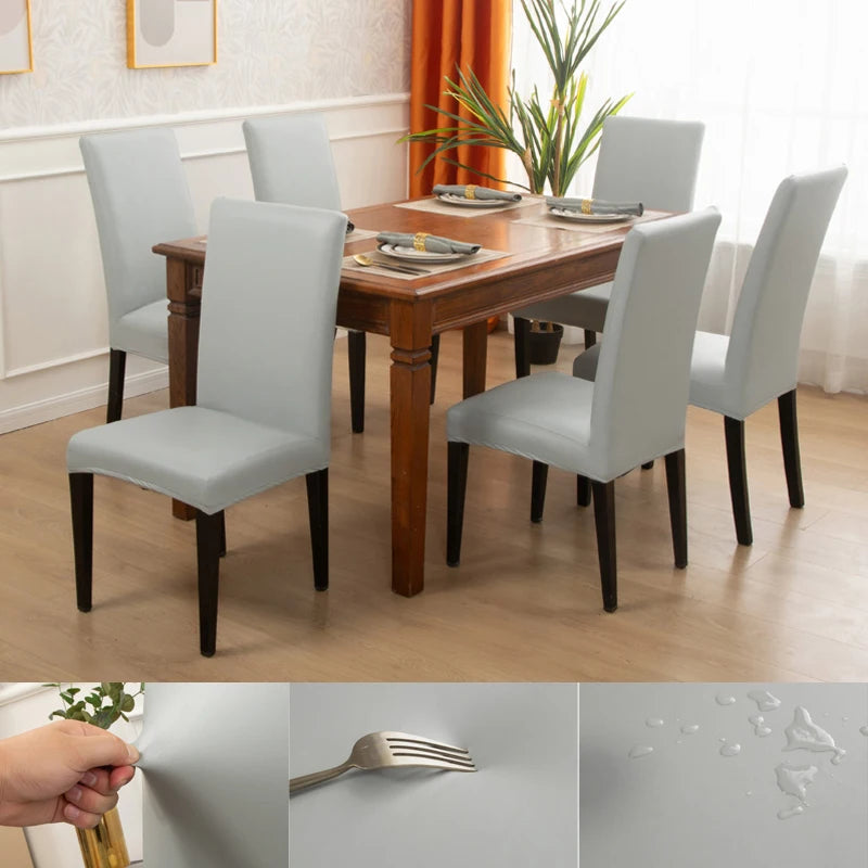 Dining Chair Covers,Solid Pu Leather Waterproof and Oilproof Stretch Dining Chair Protector Cover Slipcover