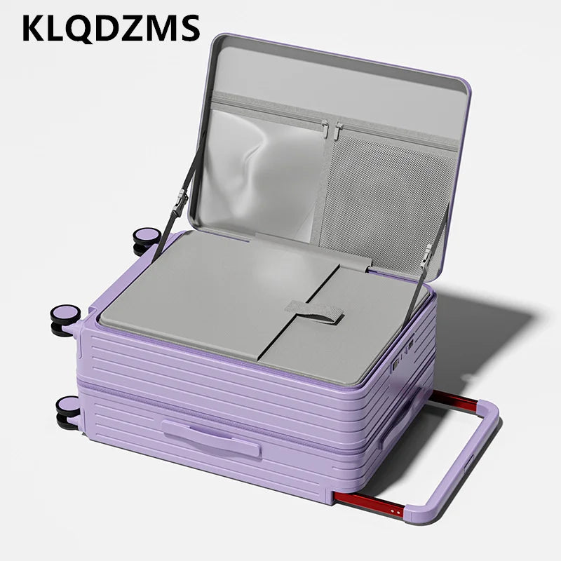 KLQDZMS Suitcase on Wheels 20"24"26 Inch Large Capacity Trolley Case Front Opening Laptop Boarding Case Women's PC Luggage
