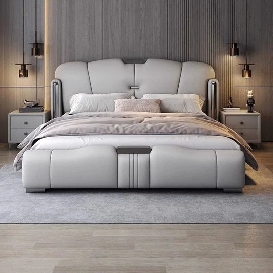 Create Leather Frame Bed Modern Designer Quality Double Design Fashionable Bed Apartment Confortable Nordic Muebles Furniture