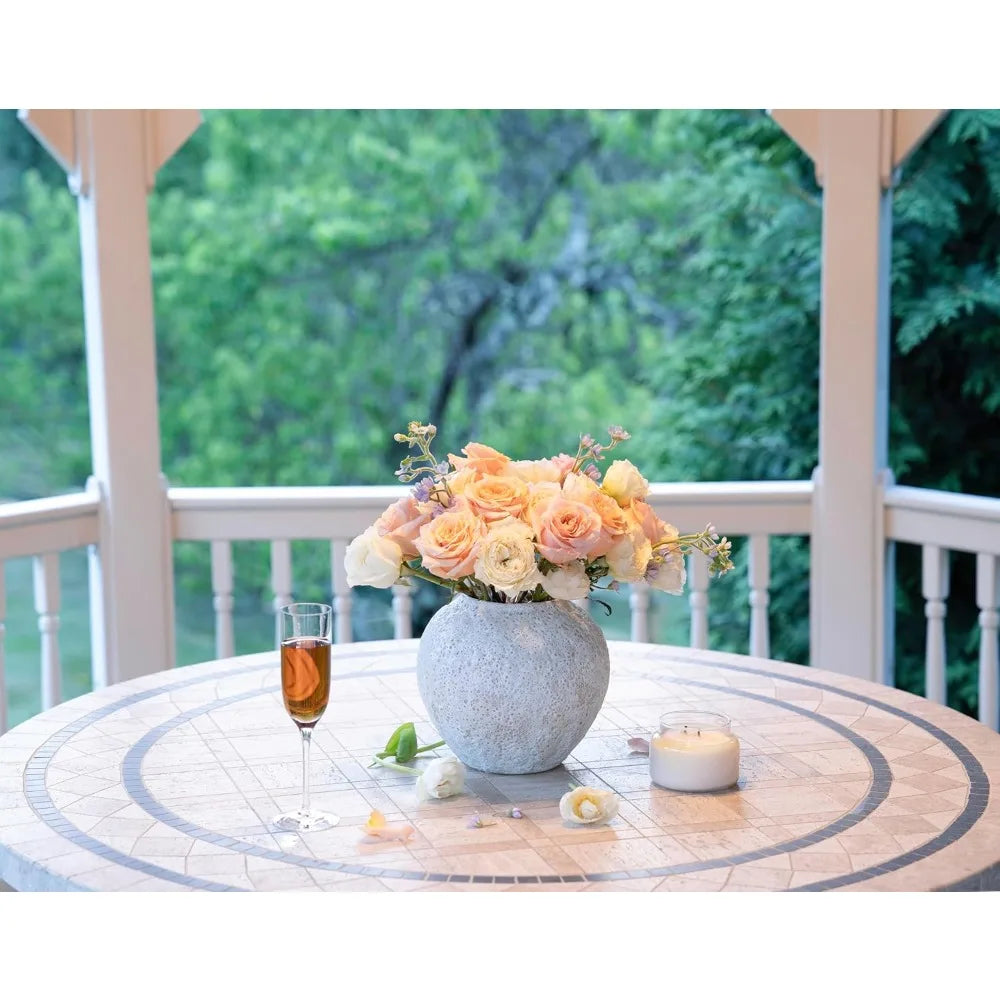 White Ceramic Vase Flower Vase, Big Textured Round Vases for Centerpieces, Kitchen, Living Room, (8" x 8.5" x 8.5") Vases