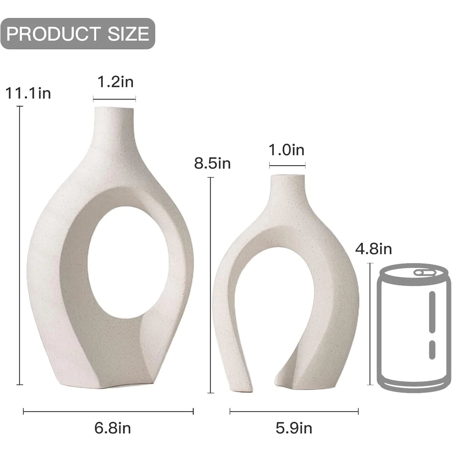 Snuggle Hollow Ceramic Vase Set of 2, Boho ins Style Nordic Mid Century Modern Aesthetic Decorative Vase(Cream W 6.8" X H 11")