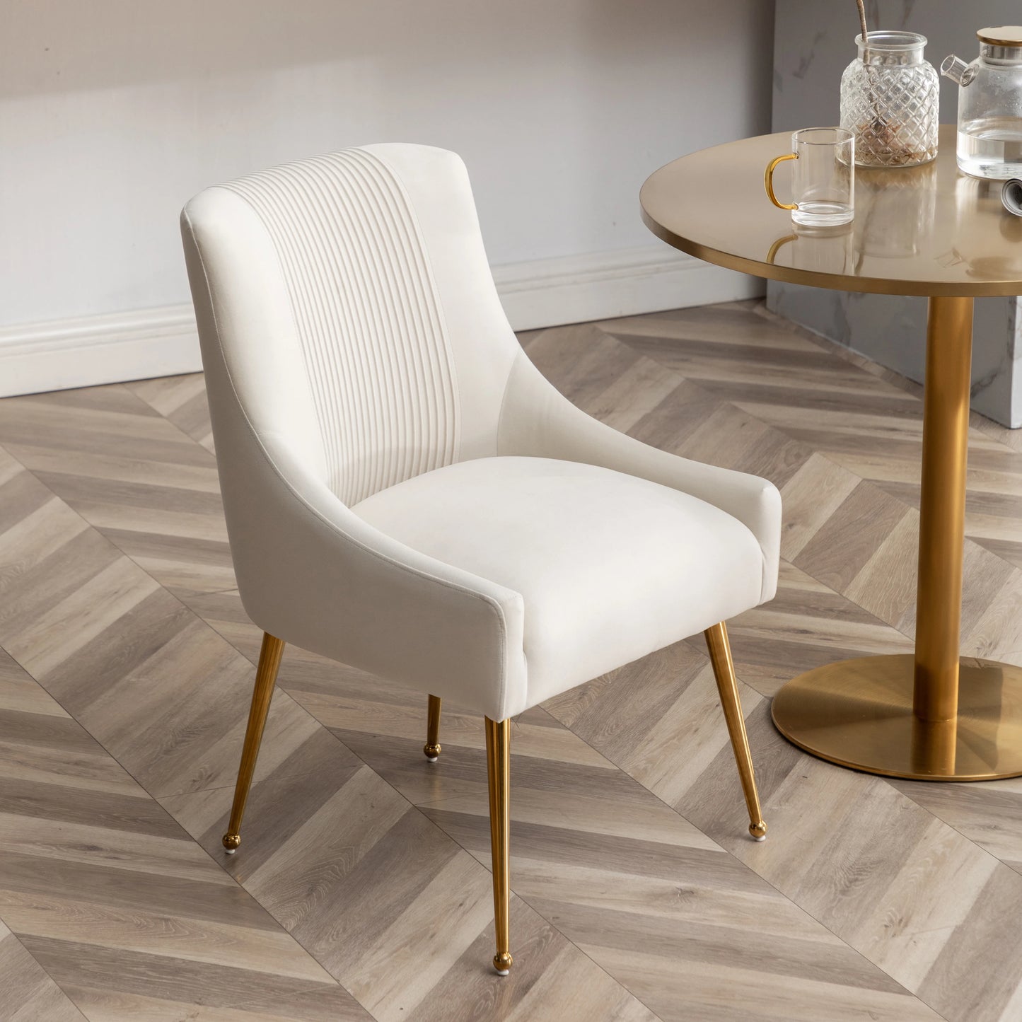 SEYNAR Modern Glam Boucle Pleated Velvet Dining Chair or Vanity Chair Set of 2 with Rear Handle