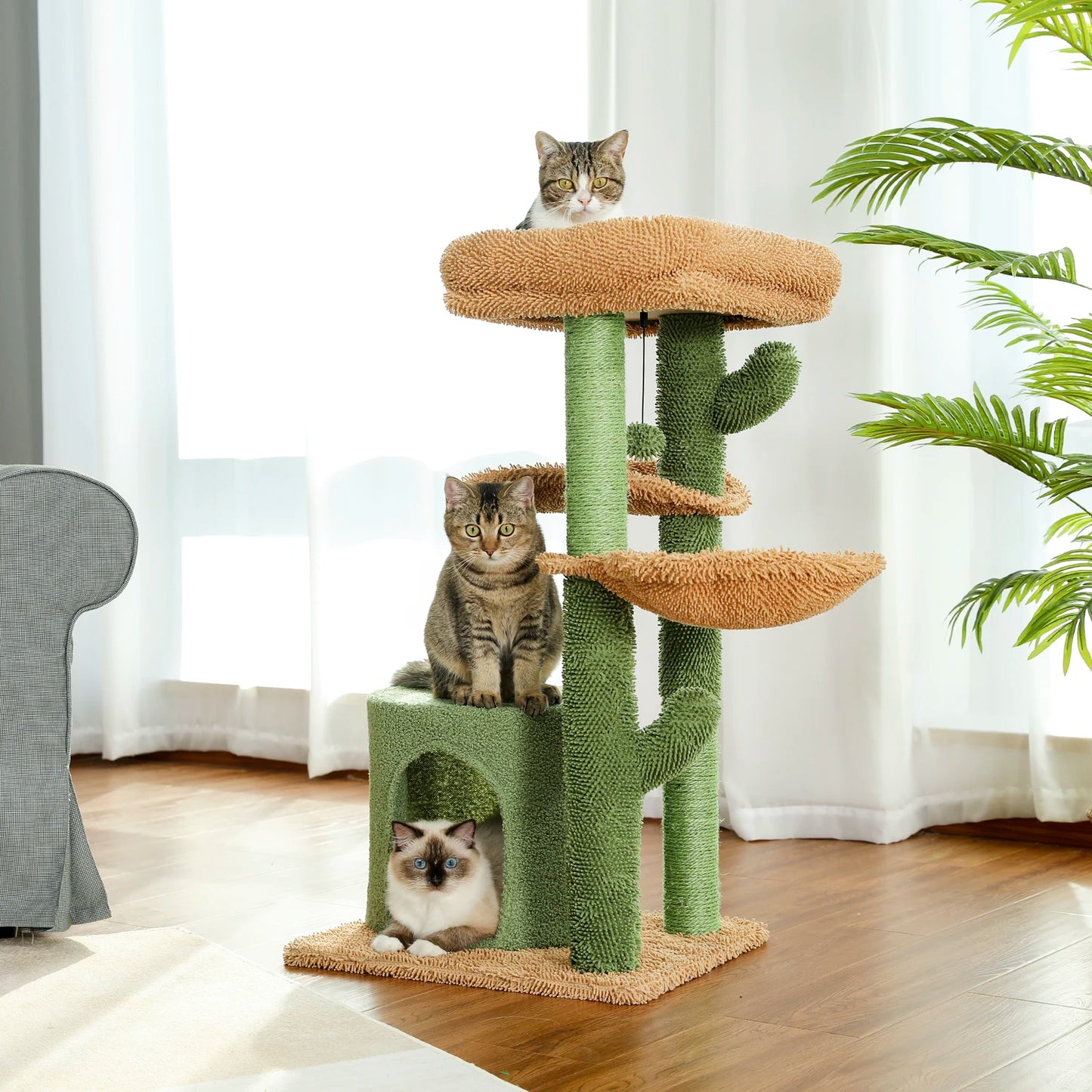 Cactus Cat Tree for Indoor Cats, Small Cat Tower with Sisal Scratching Post Cozy Condo Perches, Cat Accessories, Kitten Toys