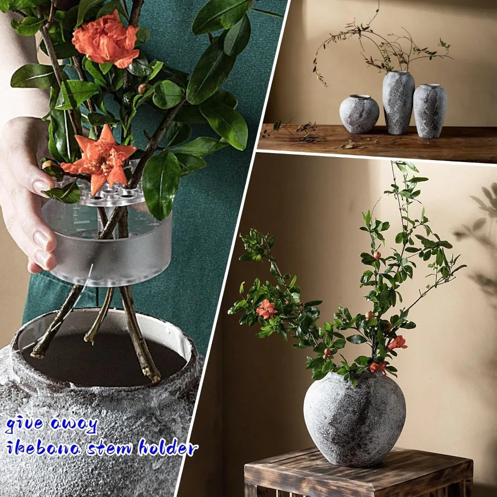 Rustic Large Ceramic Vase, Terracotta Pottery Tall Decorative Vases, Antique Big Vase for Home Decor (Round 8.6 in X 8 in) Vases