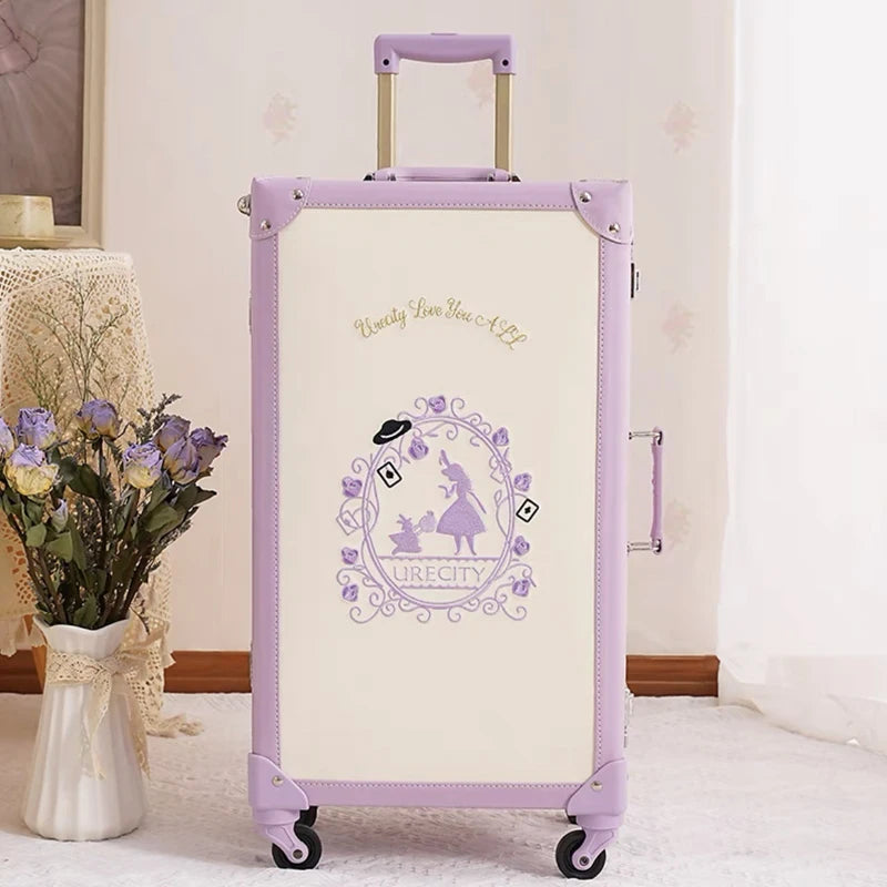 Hot!New Retro PU leather suitcase women purple travel bag boarding box trolley suitcase girls high quality rolling luggage sets