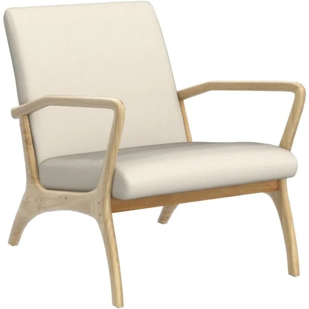 Mid-Century Modern Accent Chair with Cushion, 28.3'' Long Armrest Chairs Upholstered Linen Fabric Wood Frame Armchair