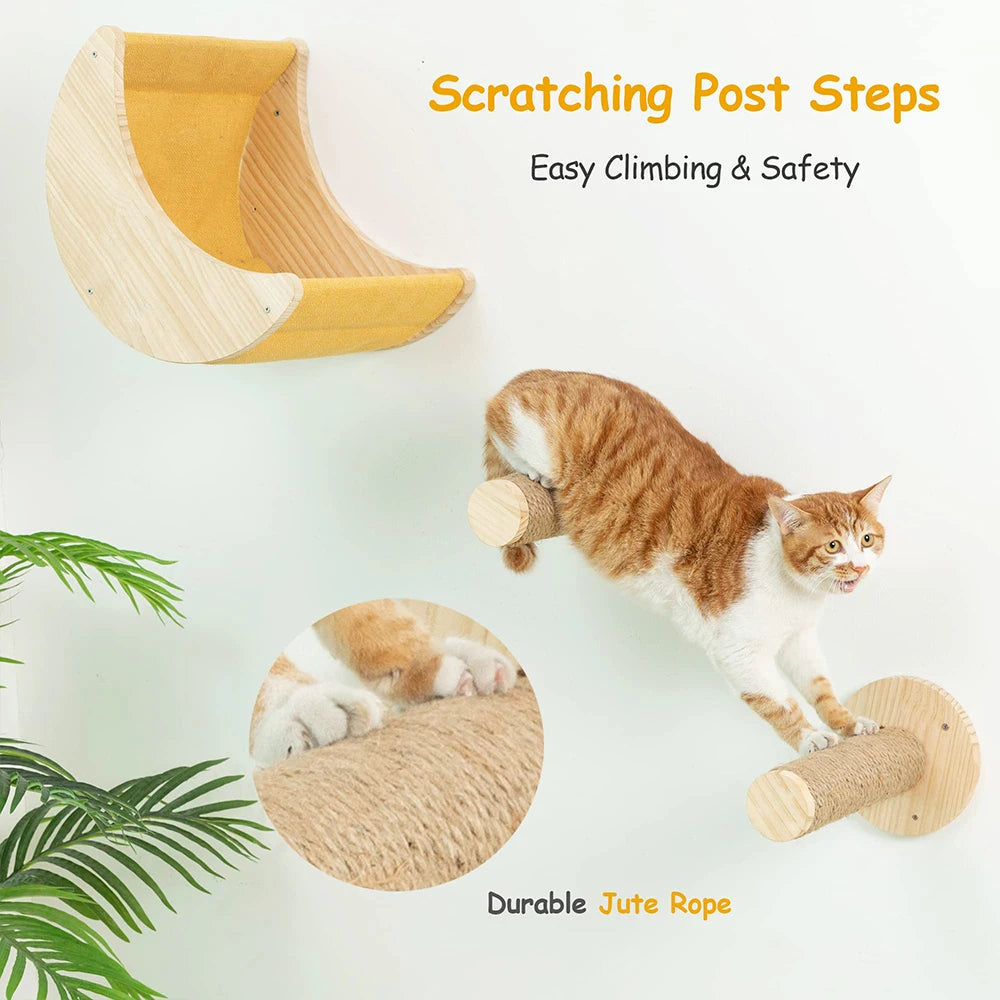 Cat Wall Climbing Shelf with 2 Scratching Posts Set Pet Wall Furniture Cat Bed Hiding House for Indoor Cats Sleeping Accessories
