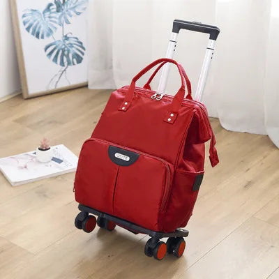 Travel Trolley Bags Women Wheeled Bag Backpack With Wheels Oxford Large Capacity Travel Rolling Luggage Suitcase Bag