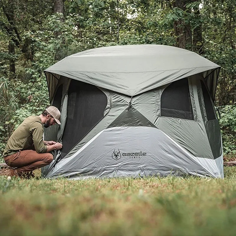 Gazelle Tents™ T4 Hub Tent, Easy 90 Second Set-Up, Waterproof, UV Resistant, Removable Floor, Ample Storage Options, 4-Person