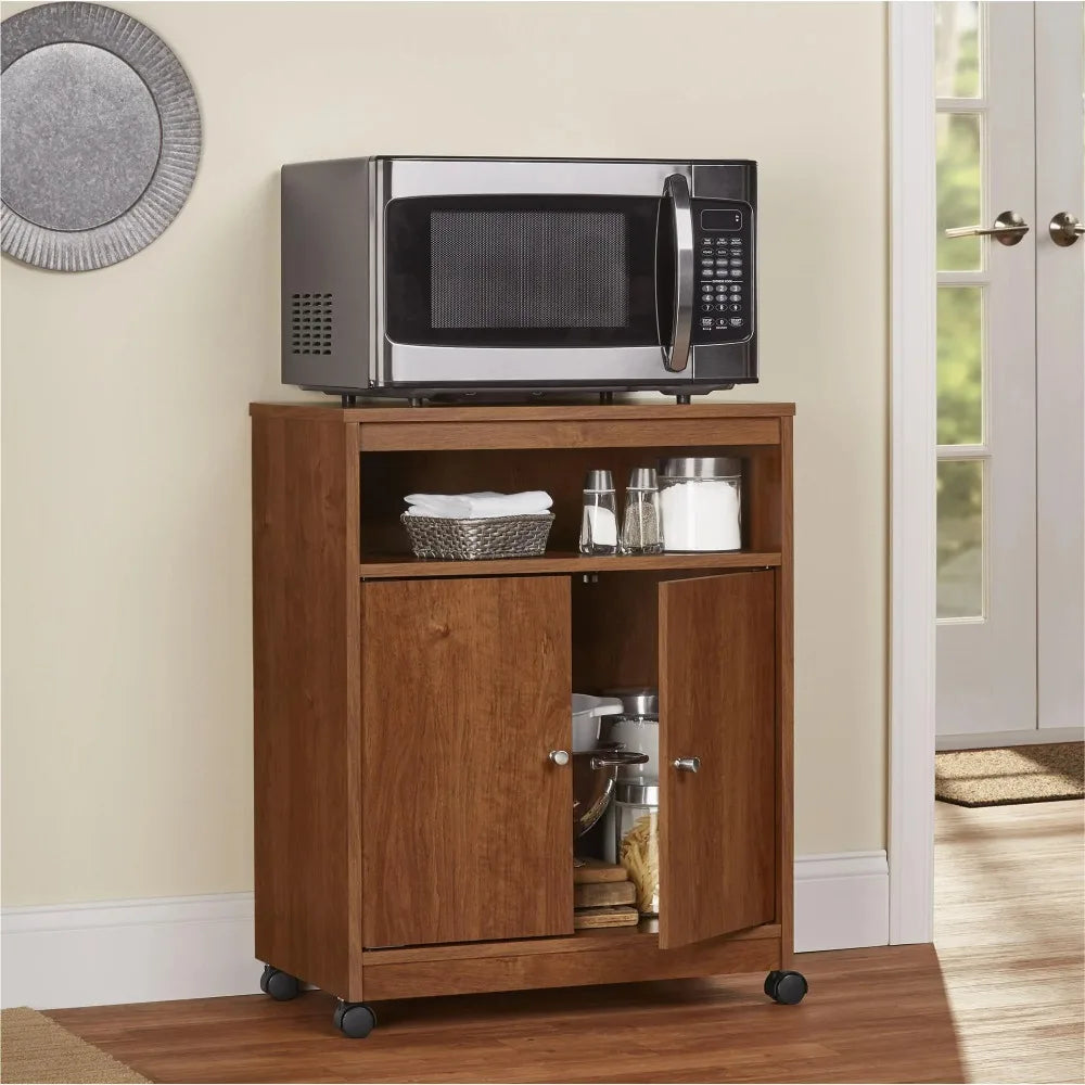 Landry Microwave Cart, Bank Alder,place microwave, toaster oven or coffee maker on the top surface
