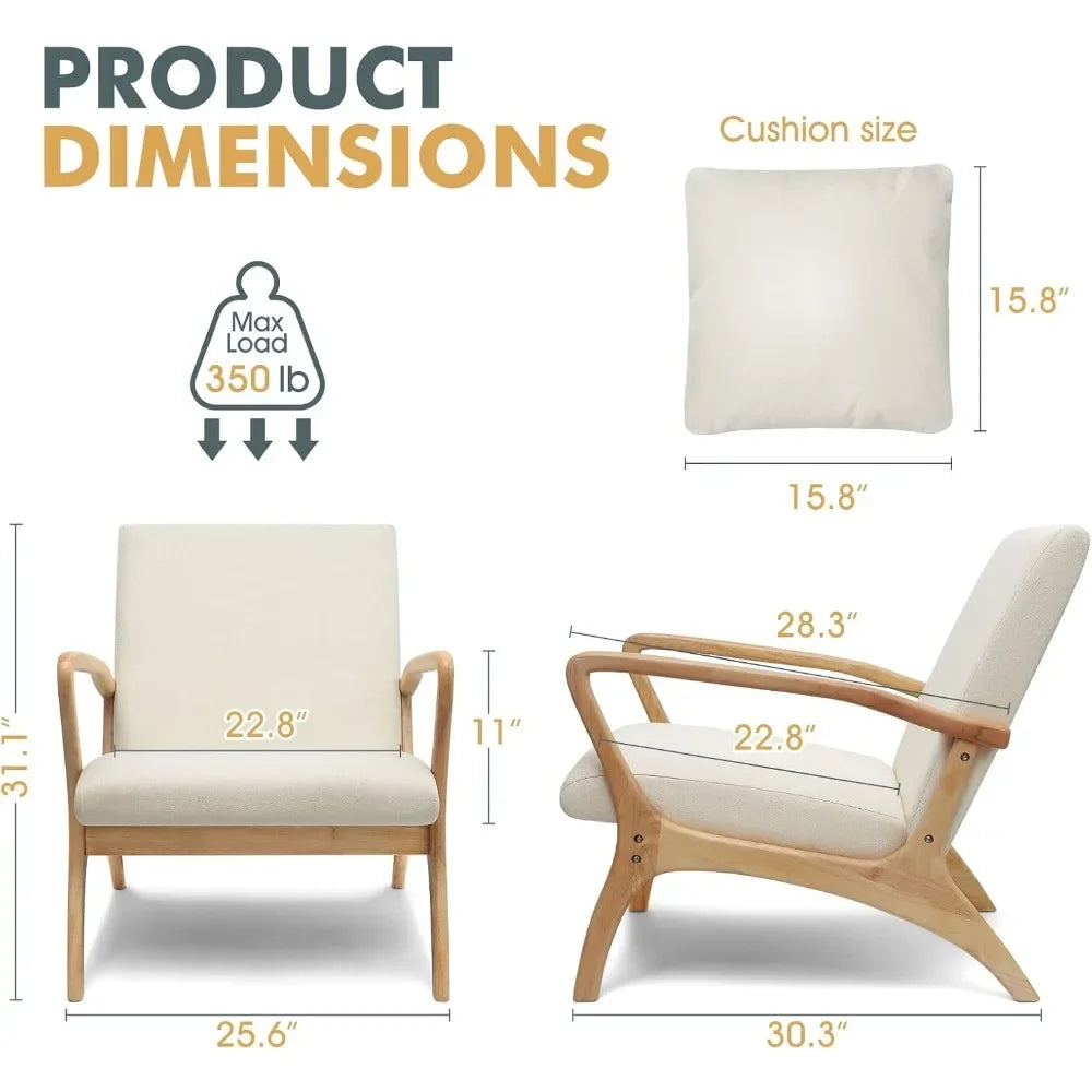 Mid-Century Modern Accent Chair with Cushion, 28.3'' Long Armrest Chairs Upholstered Linen Fabric Wood Frame Armchair
