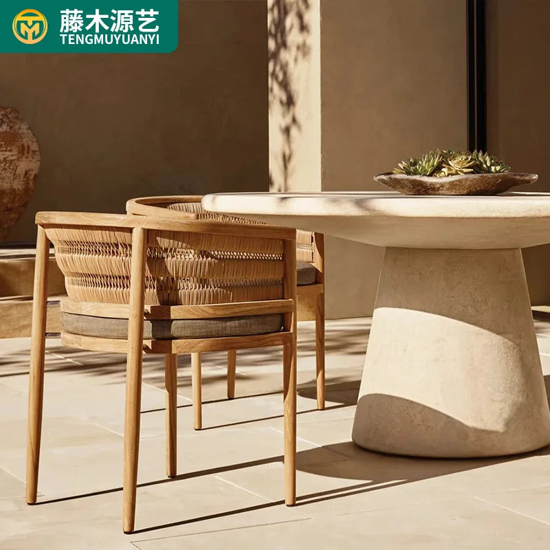 Outdoor teak sofa combination outdoor courtyard balcony outdoor solid wood sofa villa terrace leisure furniture