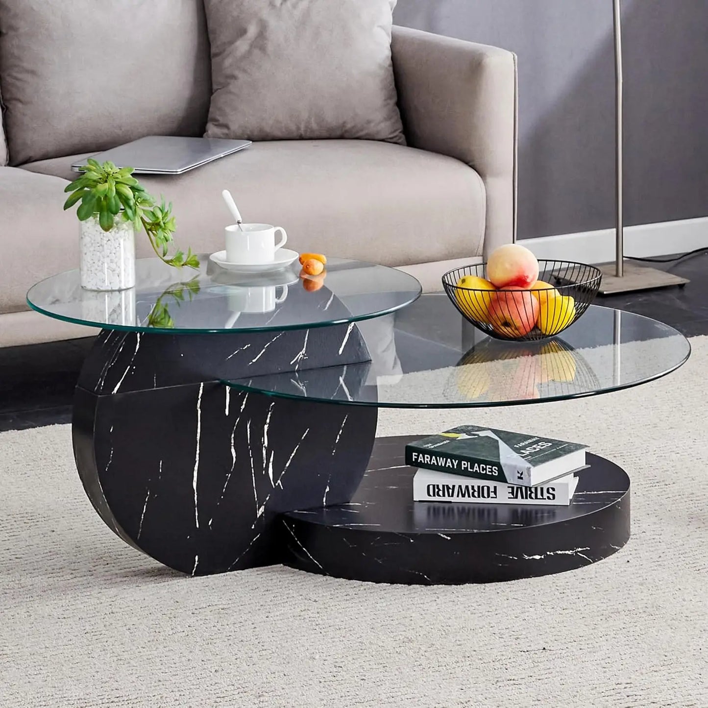 Glass Coffee Tables for Living Room Round Coffee Tables Modern Double Layer Round Table Circle Coffee Table for Small Space Home