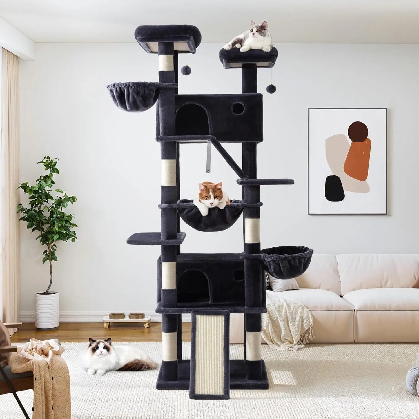 81 Inches Tall Cat Tree, Scratching Posts, Condo, Hammock, Scratching Board, Multi-Level Cat Tree House