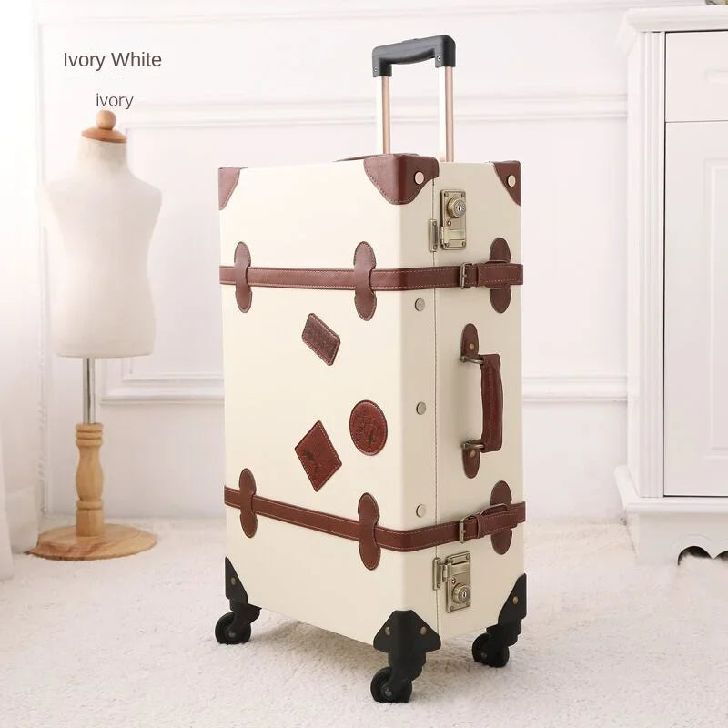 Retro Rolling Luggage Spinner Wheels Suitcase Combination TSA Lock Vintage Trolley Luggage Sets with Small Travel Bag